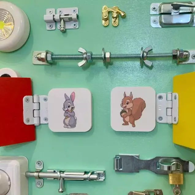 Бизиборд двусторонний мини изумрудный со светом,  40х30 см 