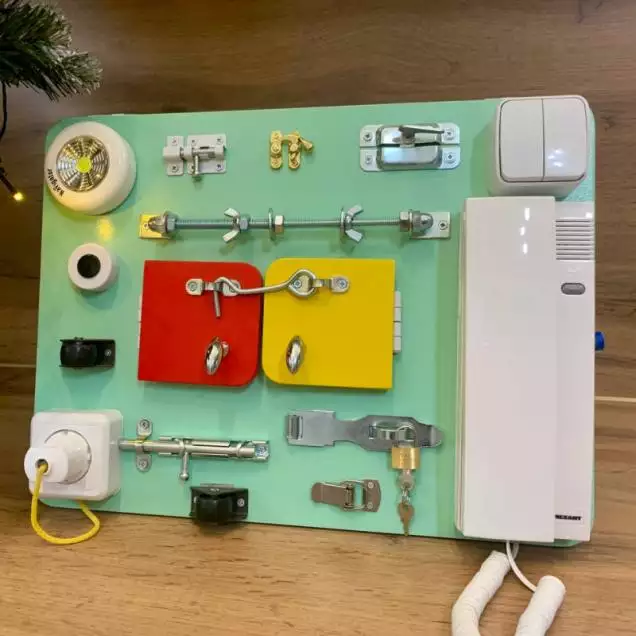 Бизиборд двусторонний мини изумрудный со светом,  40х30 см 